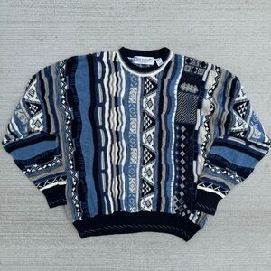 Vintage 90s 3D Textured Knit Sweater Crewneck Blue John Ashford Size Medium